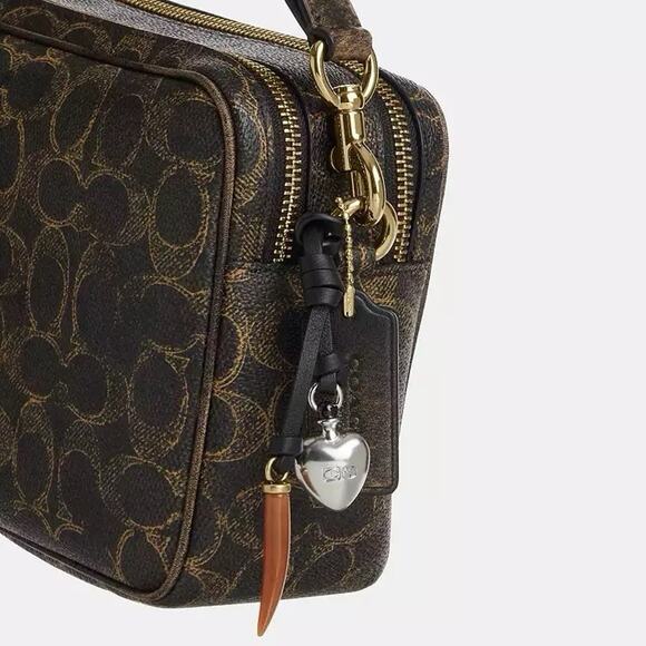 NWT Coach Carey Crossbody Bag Signature Canvas Leather Charms CEK68 Gold Brown - Picture 10 of 10